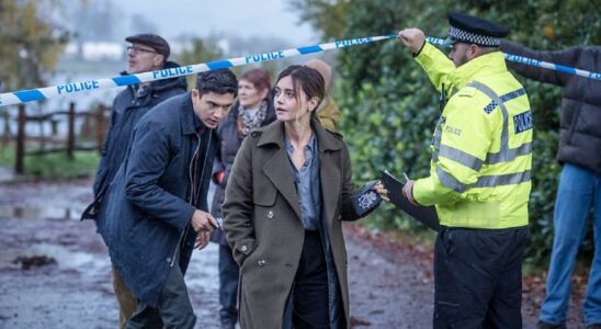 Detective Ember Manning (Jenna Coleman) arrives at the scene of a crime in new BBC drama The Jetty