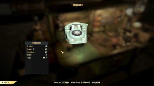 écran d'inspection du téléphone de Fallout 76