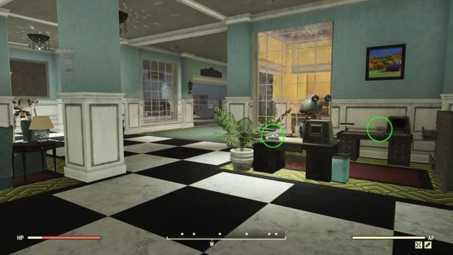 Fallout 76 Whitespring Mall, téléphones à l'entrée