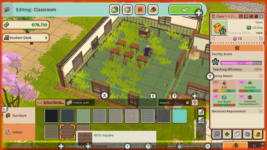 capture d'écran montrant le jeu cassé lorsque le sol a été retiré et il ne sera pas remplacé. une grille verte est révélée sous la salle de classe avec une abondance de longue herbe verte.