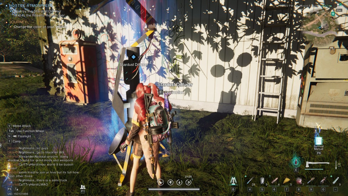 Le joueur se tient à côté du diffuseur de poussière d'étoiles à l'extérieur de la ville, d'où émane une étrangeté technicolor 
