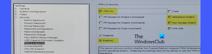 TPM activé dans le BIOS
