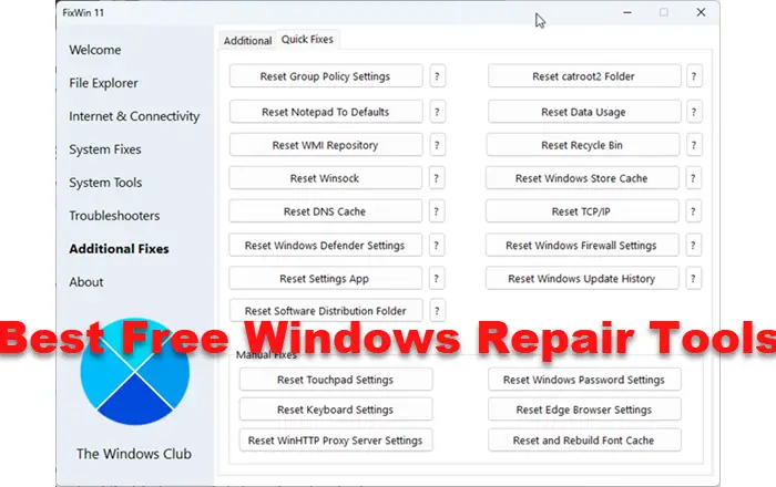Meilleurs outils de réparation gratuits pour Windows 11/10