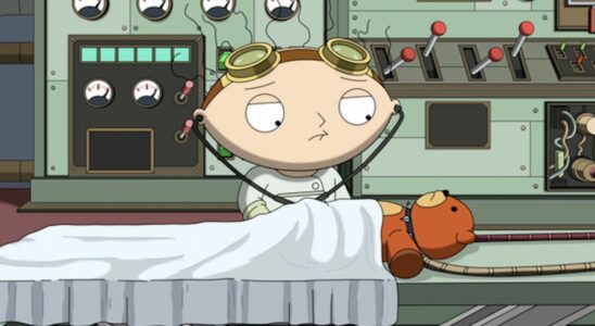 Stewie as Dr. Frankenstein and Rupert as the Monster in Family Guy