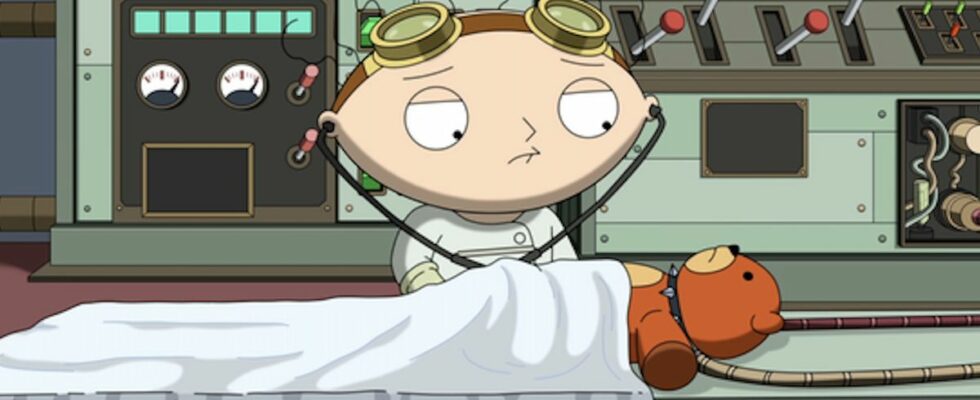 Stewie as Dr. Frankenstein and Rupert as the Monster in Family Guy