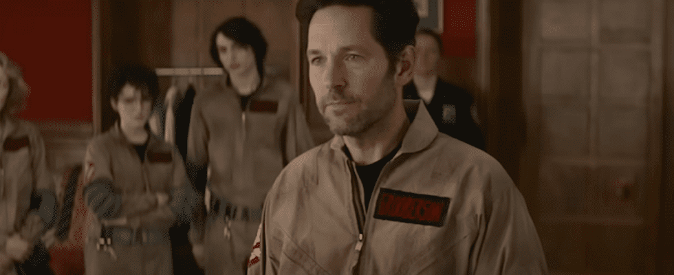 Paul Rudd in Ghostbusters looking frustrated