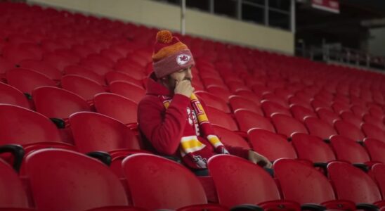 Tyler Hynes sits in Arrowhead Stadium in the Chiefs