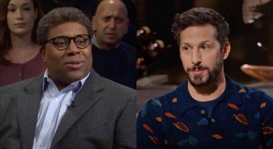 Split Image: Kenan Thompson in the Beavis and Butthead SNL Sketch and Andy Samberg in the Hart to Heart show