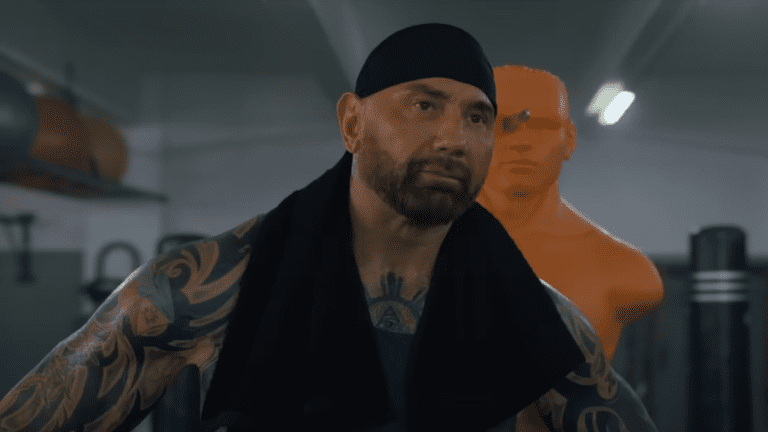 Dave Bautista lookingtoired after a workout in My Spy The Eternal City