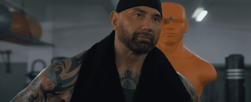 Dave Bautista lookingtoired after a workout in My Spy The Eternal City