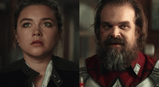 Florence Pugh and David Harbour side by side from Black Widow