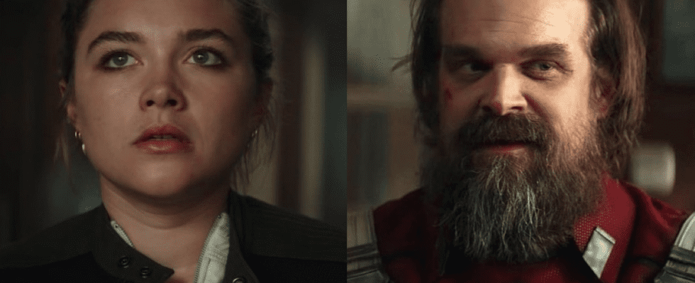 Florence Pugh and David Harbour side by side from Black Widow