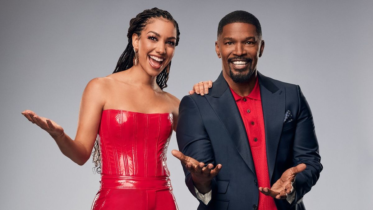 Corinne Foxx and Jamie Foxx pose for Beat Shazam promo pic