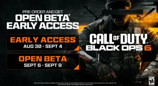 La bêta multijoueur en accès anticipé de Call of Duty: Black Ops 6 est prévue du 30 août au 4 septembre, la bêta ouverte du 6 au 9 septembre