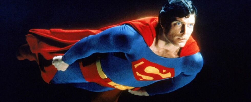 Christopher Reeve as Superman flying