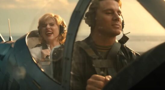 Scarlett Johansson and Channing Tatum are shown in a small plane in the trailer for Fly Me to the Moon.