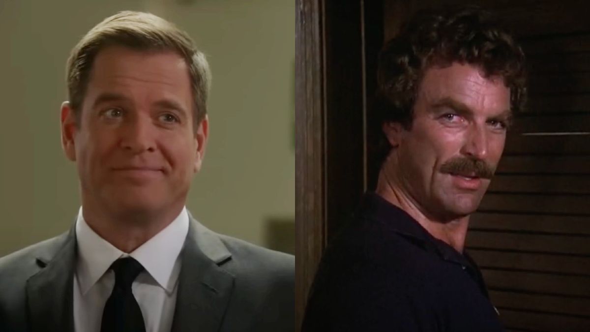 L to R: Michael Weatherly as Tony DiNozzo in NCIS. Tom Selleck as Thomas Magnum in Magnum P.I.