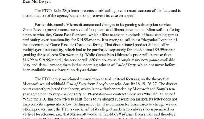 Microsoft répond au dernier dossier de la FTC, le qualifiant de trompeur