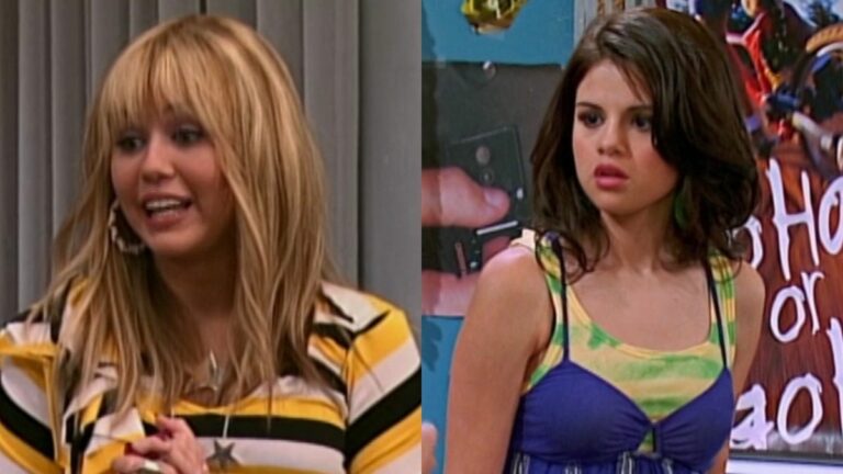 Miley Stewart (Miley Cyrus) talks to Lily Truscott on Hannah Montana, while Alex Russo (Selena Gomez) speaks with Zack Martin on The Suite Life on Deck