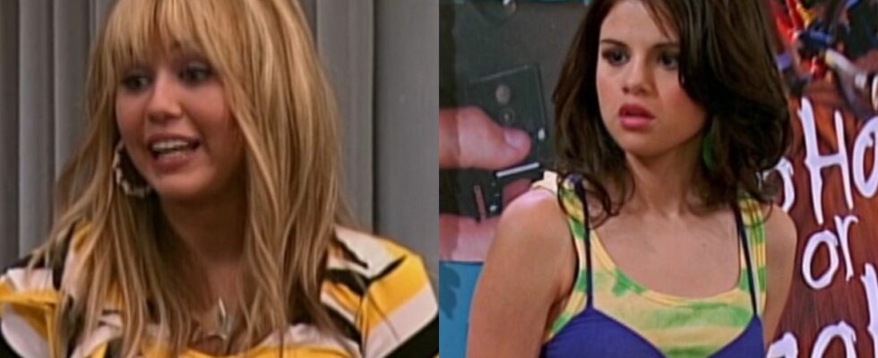 Miley Stewart (Miley Cyrus) talks to Lily Truscott on Hannah Montana, while Alex Russo (Selena Gomez) speaks with Zack Martin on The Suite Life on Deck