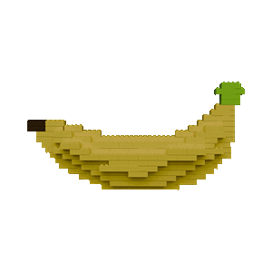 Une banane qui tourne et qui semble être faite de Legos