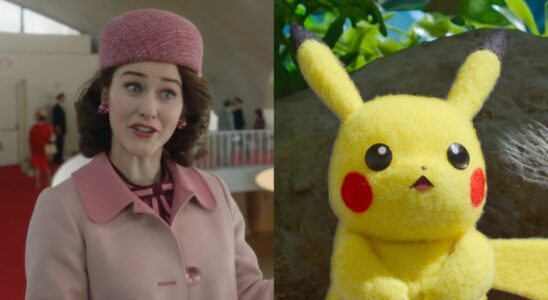 Rachel Brosnahan as Ms. Maisel and Pikachu in Pokemon Concierge