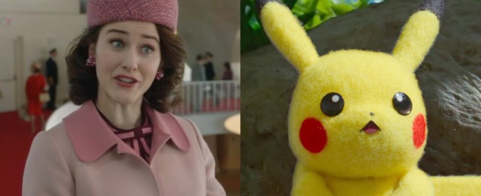 Rachel Brosnahan as Ms. Maisel and Pikachu in Pokemon Concierge