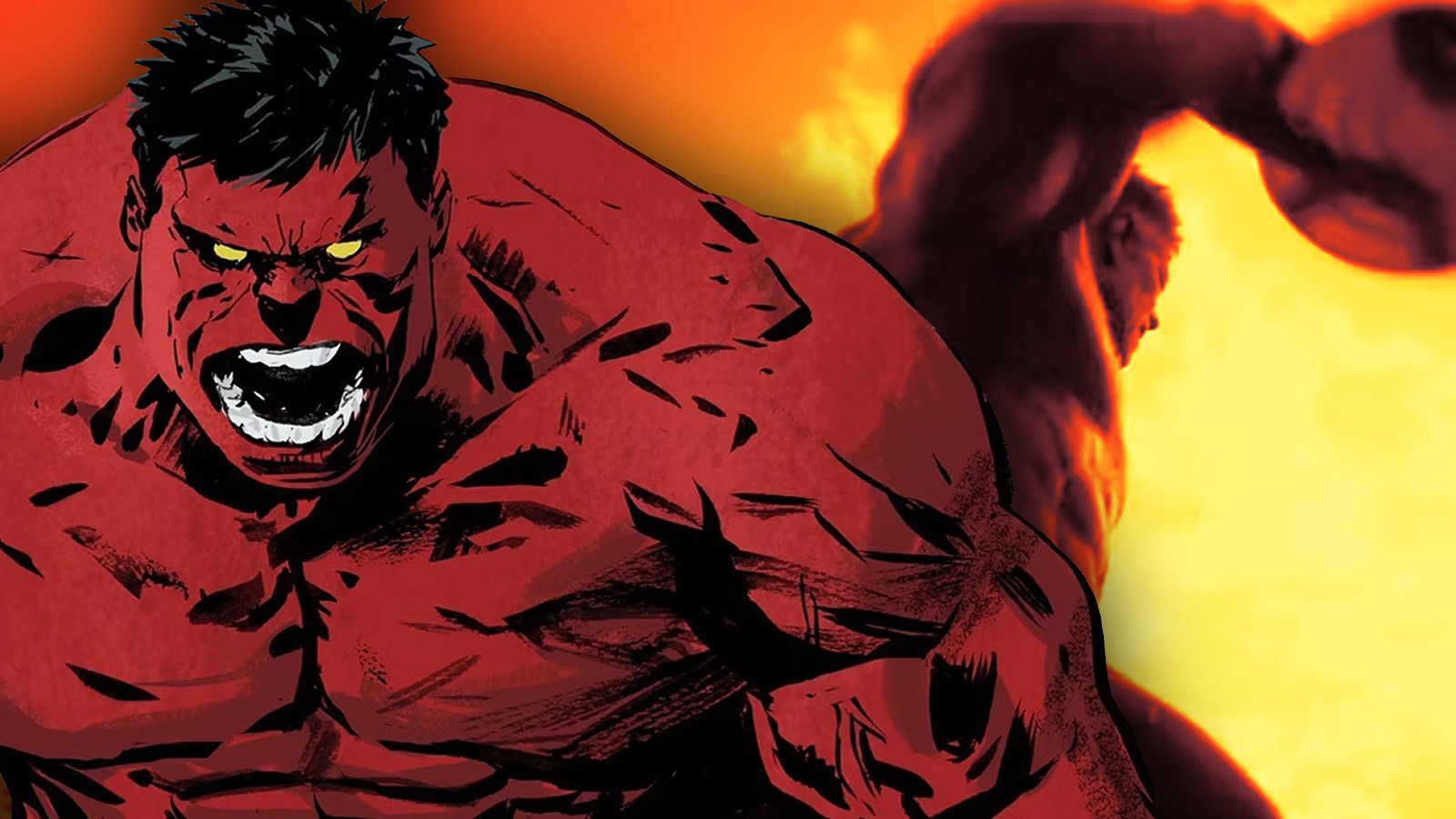 Comic book artwork of Red Hulk and a still of Red Hulk in Captain America: Brave New World