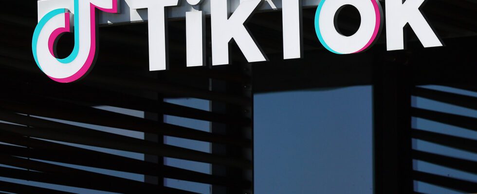 The TikTok logo is displayed at TikTok offices on March 12, 2024 in Culver City, California.