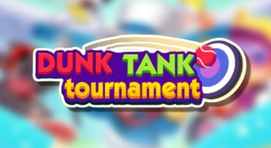 The Monopoly GO Dunk Tank Tournament logo on top of a blurred Monopoly GO background in an article describing what rewards and milestones there are during the event