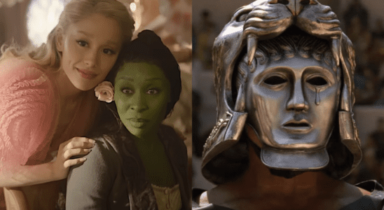 Ariana Grande and Cynthia Erivo/Sven-Ole Thorsen in mask in Gladiator (side by side)
