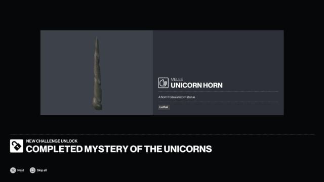 objet de mêlée en corne de licorne dans Hitman World of Assassination