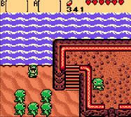 Capture d'écran de The Legend of Zelda: Oracle of Ages & Seasons avec Link au bord de l'eau avec des Zora