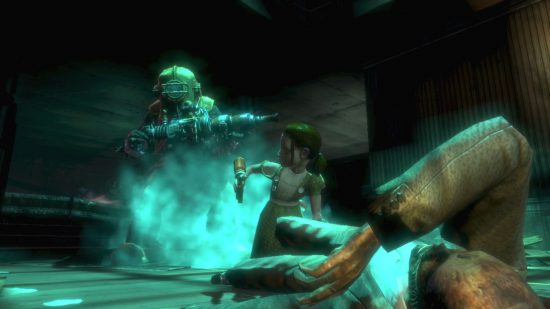 Bioshock : une petite fille effrayante utilise une aiguille sur un cadavre