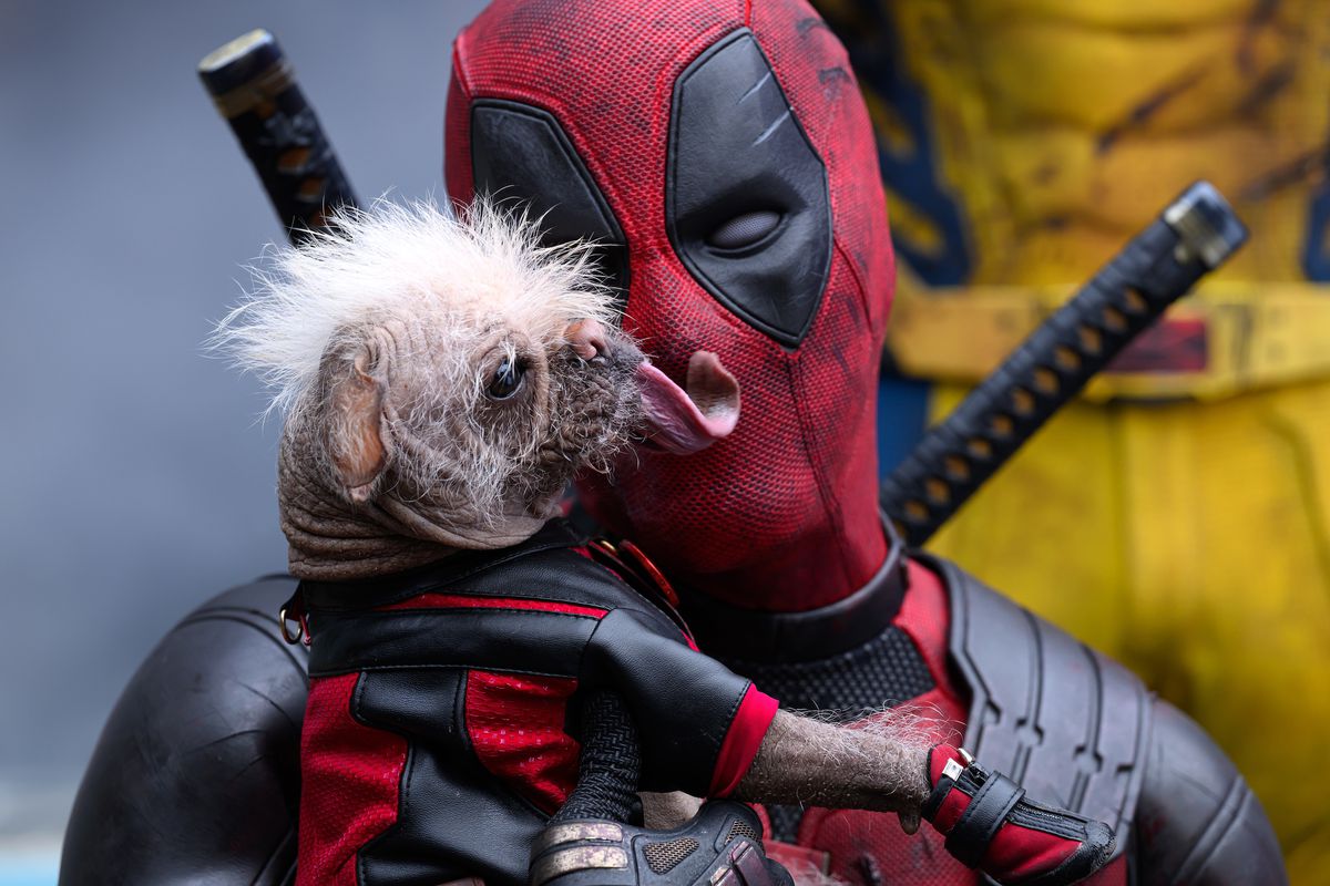 Deadpool fait des câlins à Dogpool dans Deadpool & Wolverine