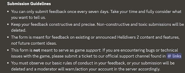 Lignes directrices pour la soumission de commentaires dans Helldivers 2.