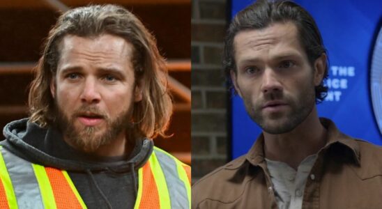 From left to right: Max Thieriot as Bode in an orange vest in Fire Country and Jared Padalecki on Walker.