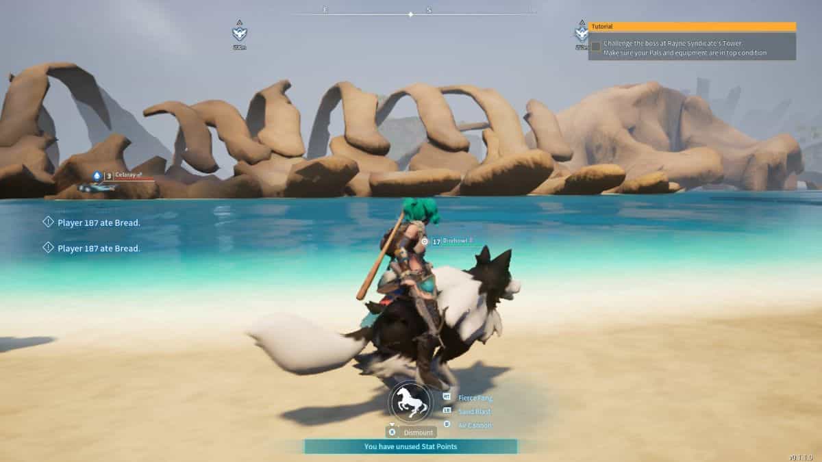 Player rides Direhowl at a high speed in Palworld