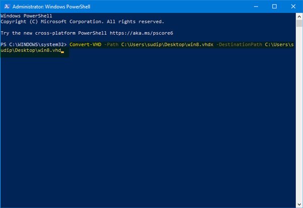 Comment convertir un fichier Hyper-V VHDX en VHD à l'aide de Windows PowerShell