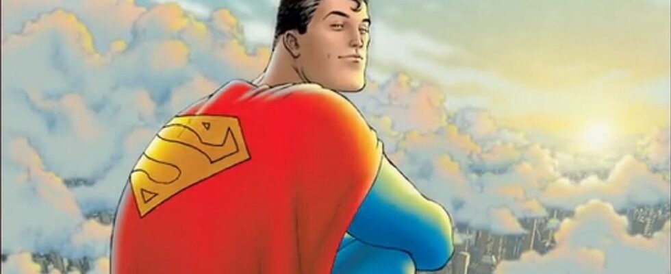 Superman sitting on a cloud