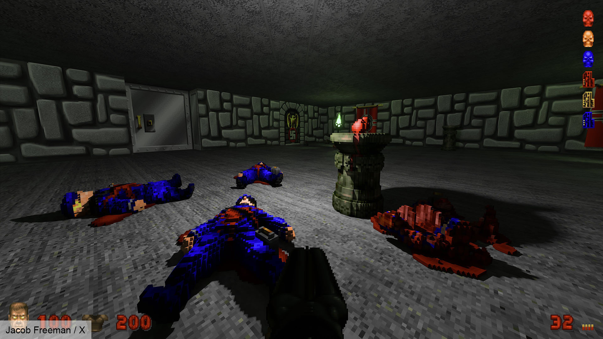 Wolfenstein 3D avec le path tracing Nvidia RTX dans le niveau caché de Doom II