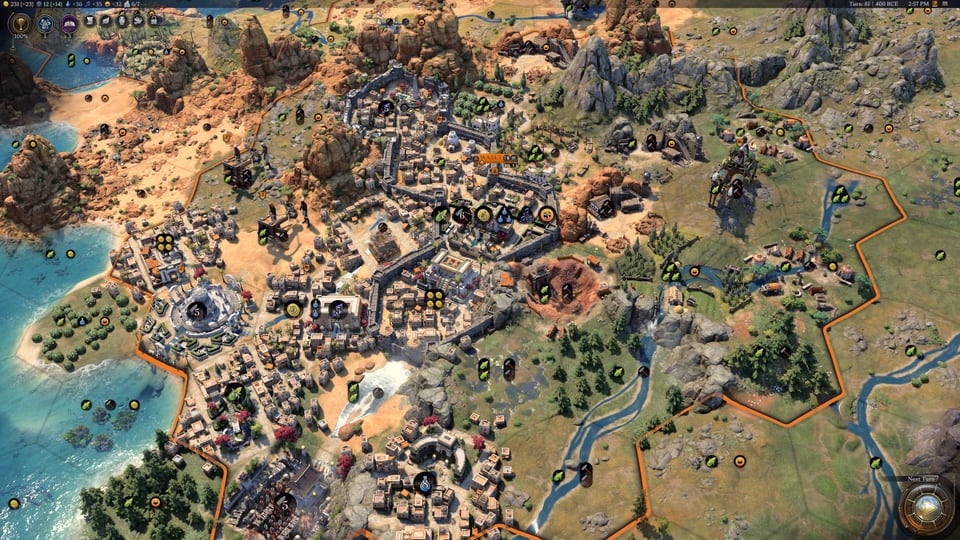 Vue d'ensemble et interface utilisateur de la ville de Civilization 7