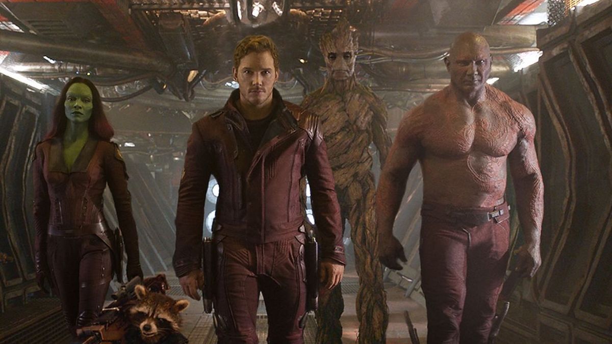 Gamora, Peter Quill, Groot and Drax in Guardians of the Galaxy