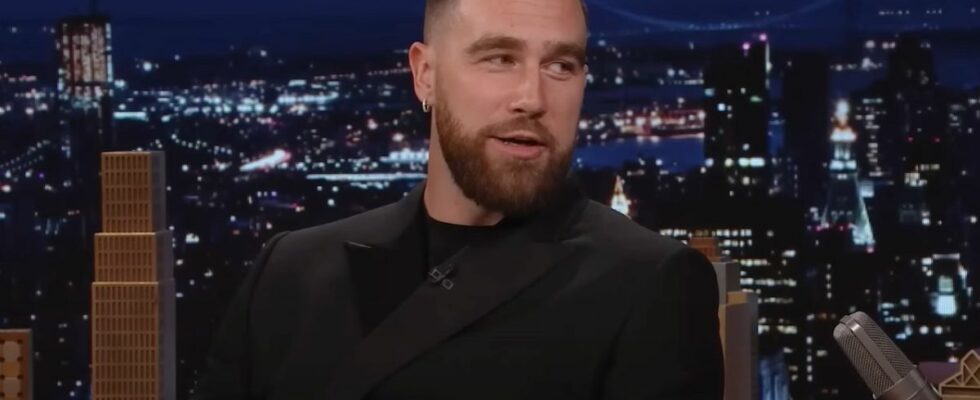 A screenshot of Travis Kelce on The Tonight Show.