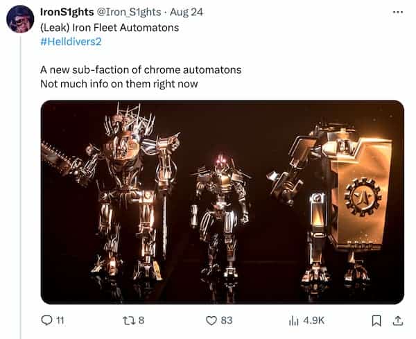 Des fuites suggèrent que les automates de la flotte de fer pourraient arriver dans Helldivers 2
