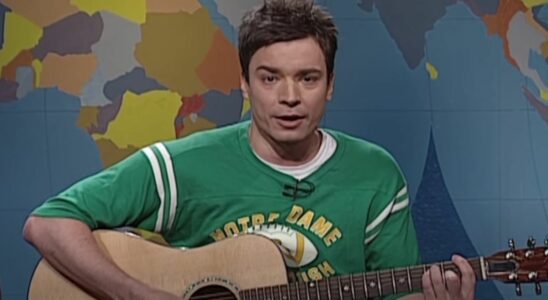 Jimmy Fallon playing the guitar on Weekend Update