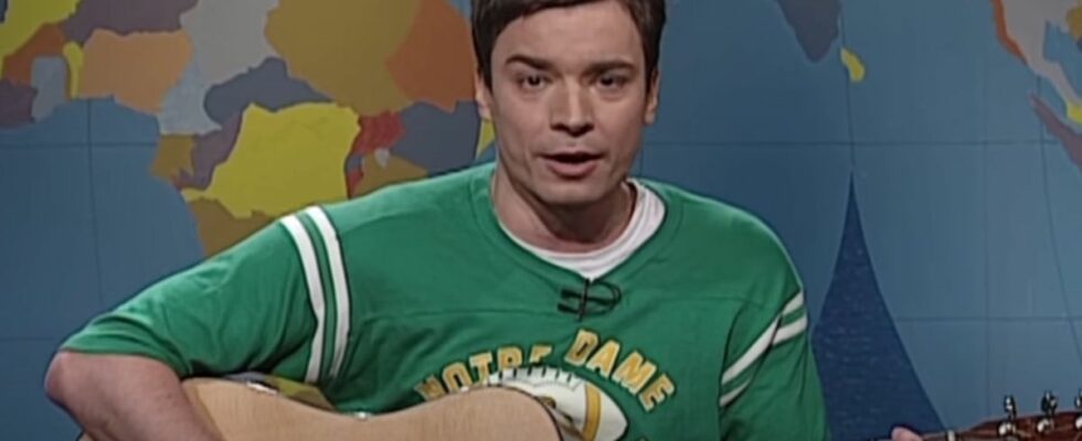 Jimmy Fallon playing the guitar on Weekend Update