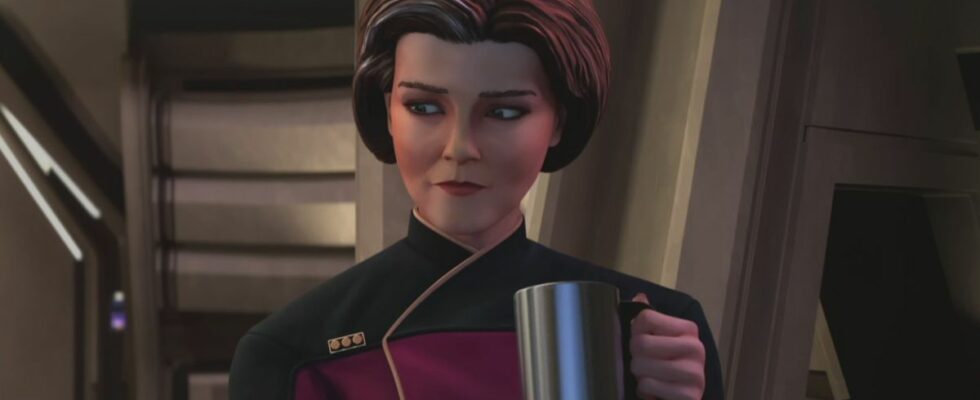 Janeway (Kate Mulgrew) having a conversation in Star Trek: Prodigy