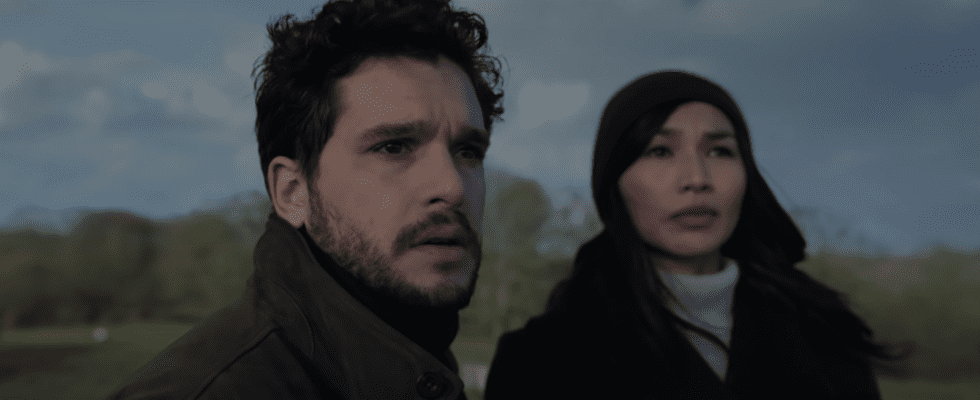 Kit Harington as Dane Whitman/The Black Knight and Gemma Chan as Sersi in Marvel's Eternals