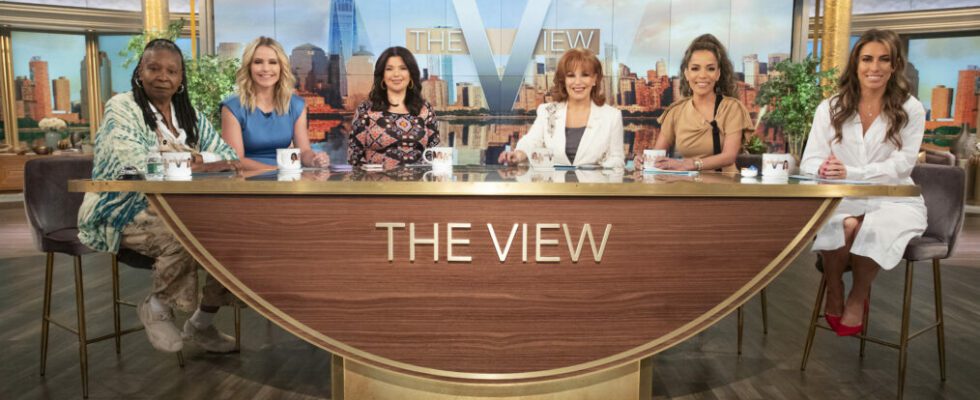 Whoopi Goldberg, Sara Haines, Ana Navarro, Joy Behar, Sunny Hostin, and Alyssa Farah Griffin on set of